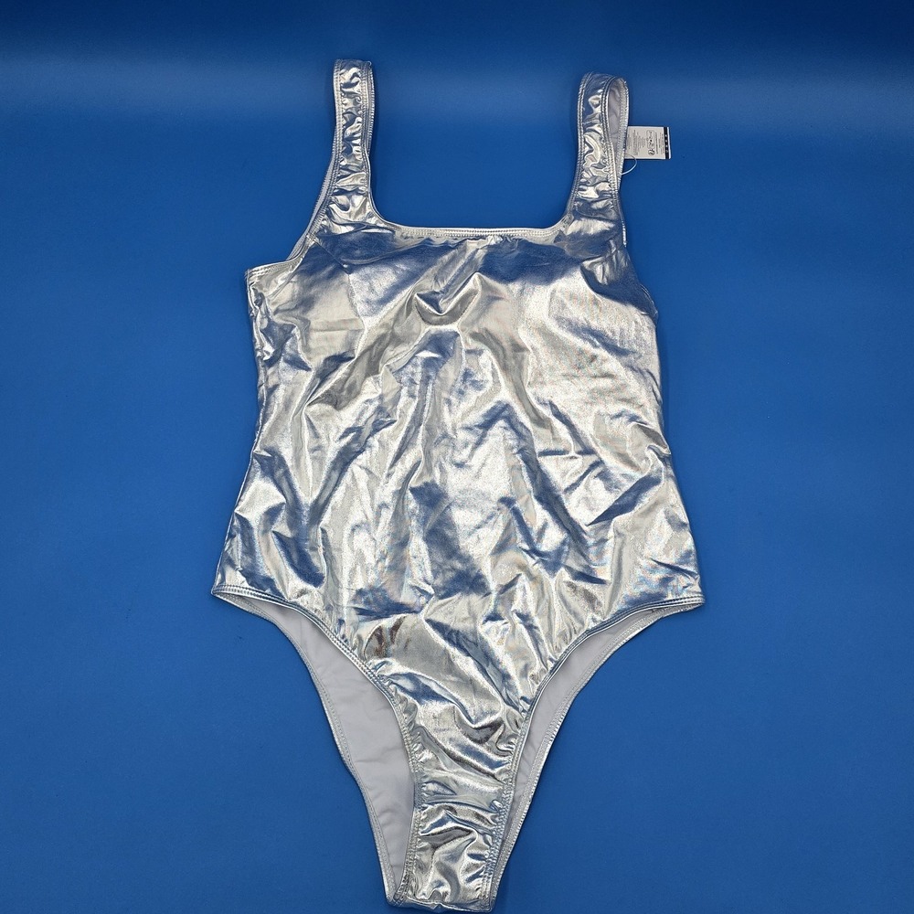 NWT Summer‎ Mae Metallic Silver Tank Swimsuit  Women's Large L